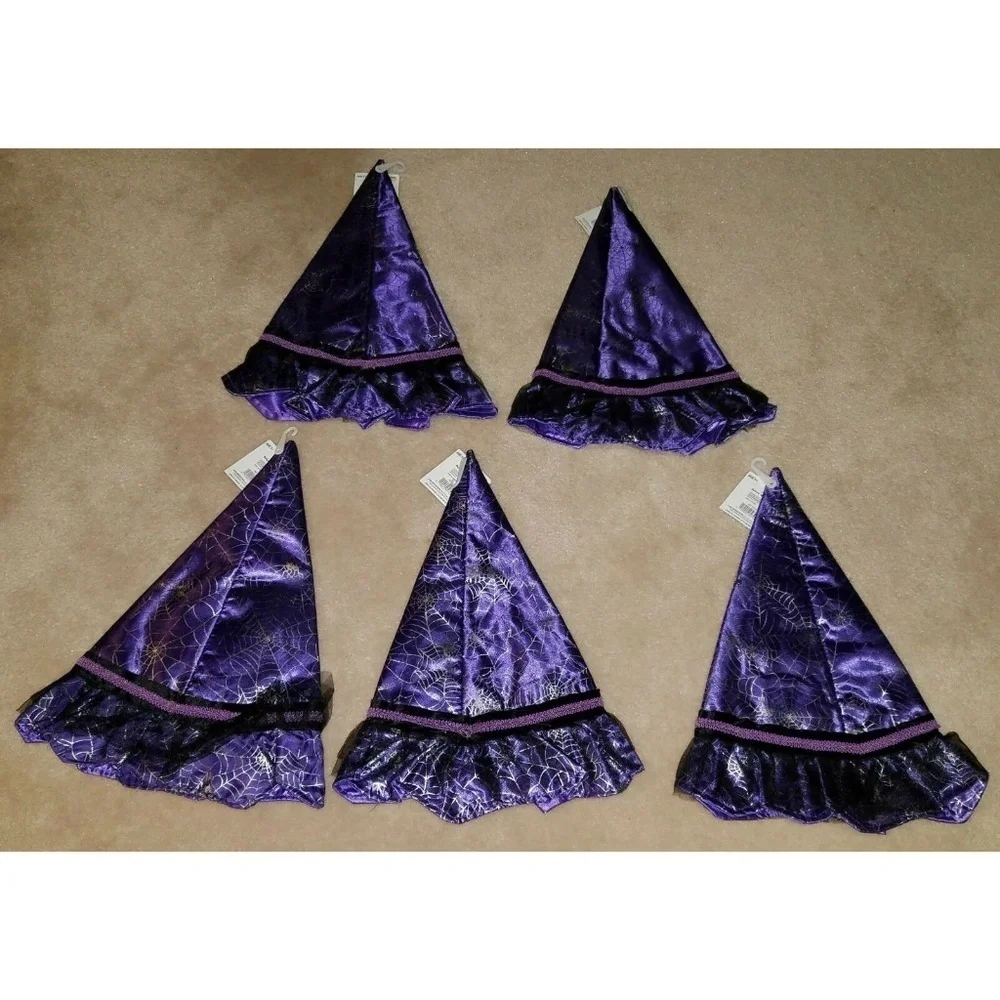 NWT Lot 5 Girls Deluxe Witch Hat Purple Black Cat Halloween Costume Spiders Webs